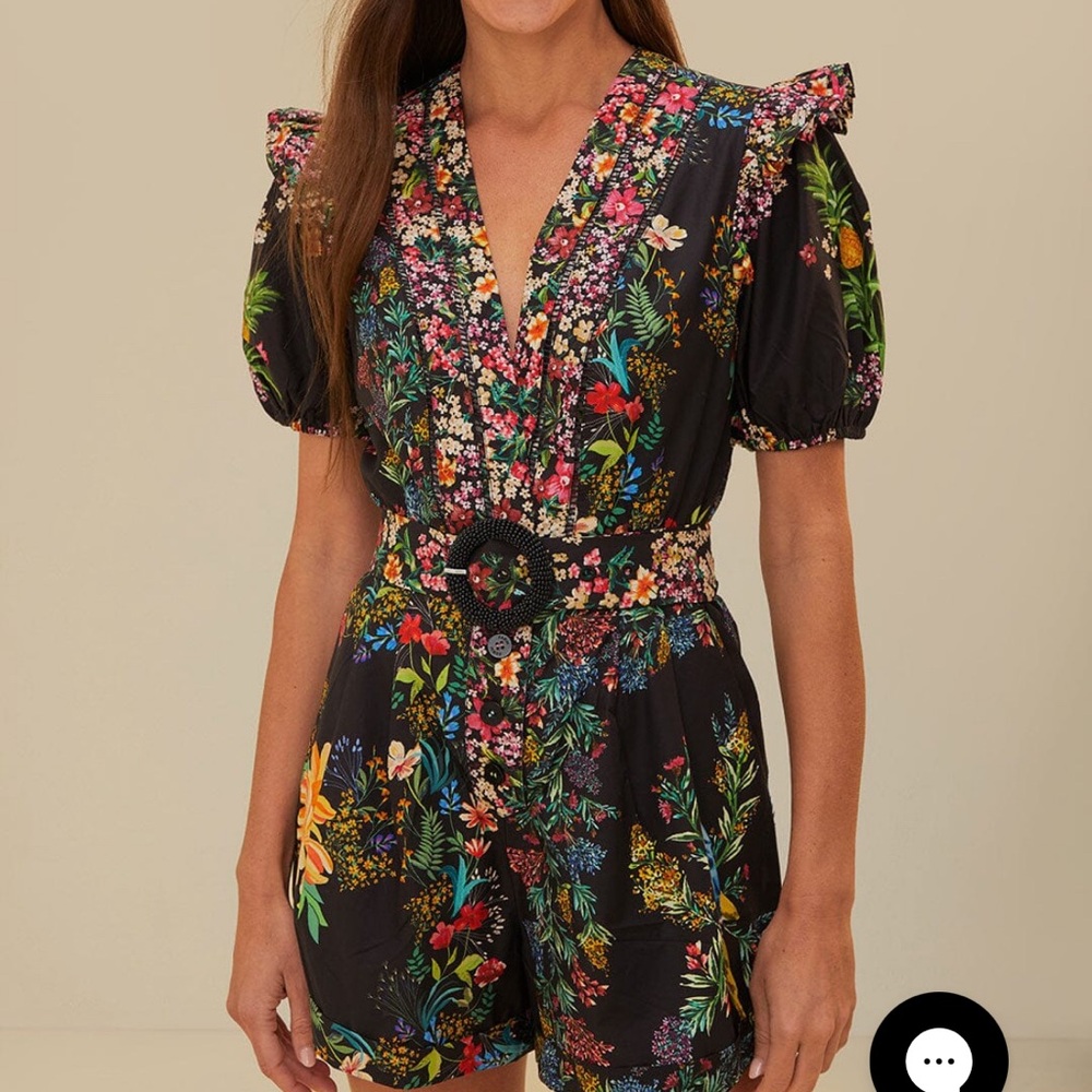 Never worn!!!  Farm Rio Black Delicate Forest Scarves Organic Cotton Romper.